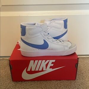 New Nike Kids' White and Blue High-Top Sneakers